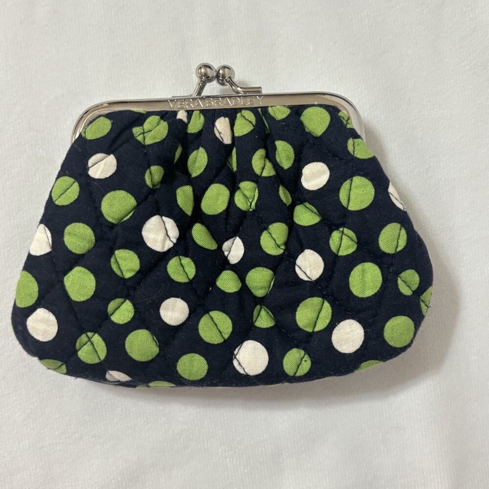 Vera Bradley Double Kiss Kisslock Coin Change Purse Retired Pattern Green Dots